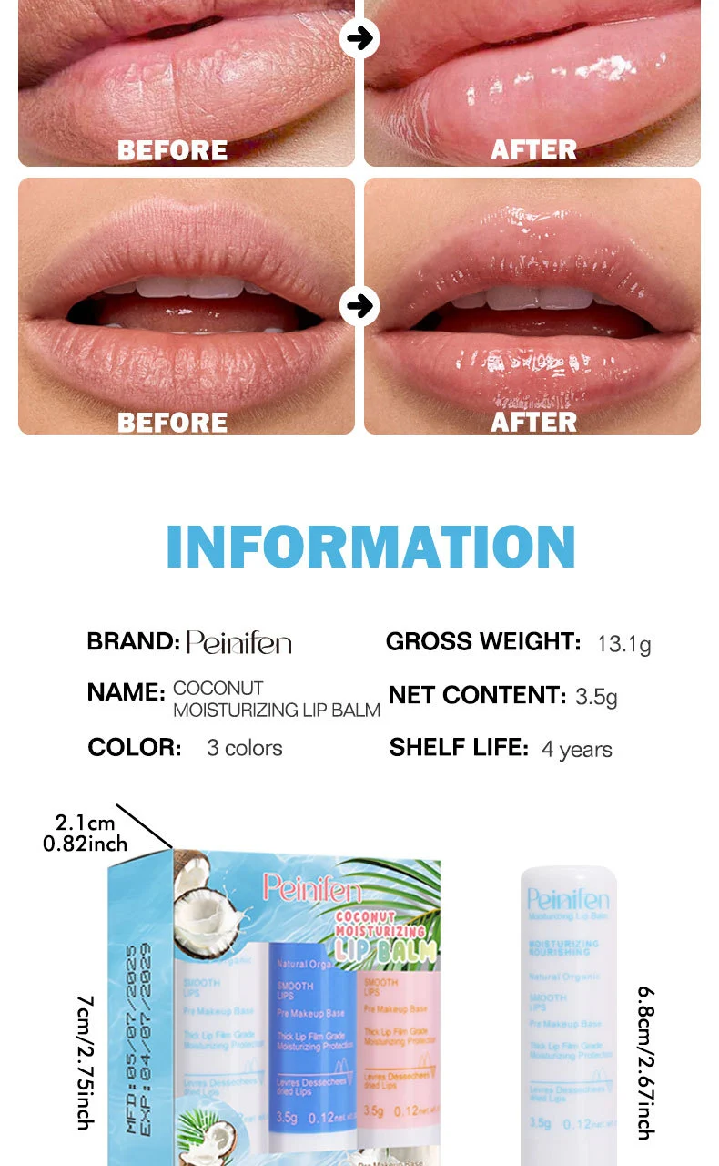 Coconut Moisturizing Lip Balm Set - 3 Pack Natural Organic Lip Care 2 coconut moisturizing lip balm set spu992380376147 desc 2