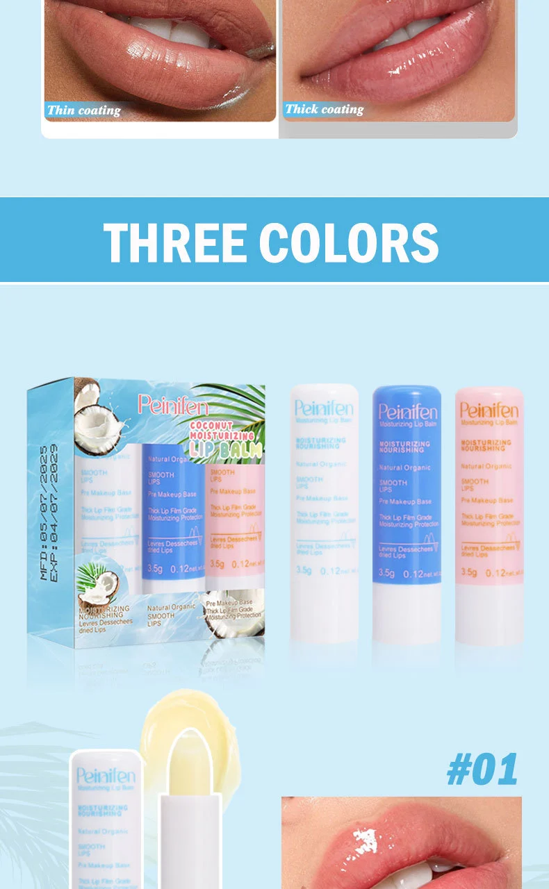 Coconut Moisturizing Lip Balm Set - 3 Pack Natural Organic Lip Care 6 coconut moisturizing lip balm set spu992380376147 desc 6